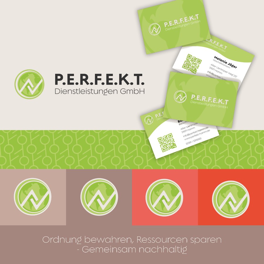 Logo und Visitenkarten für P.E.R.F.E.K.T. Dienstleistungen