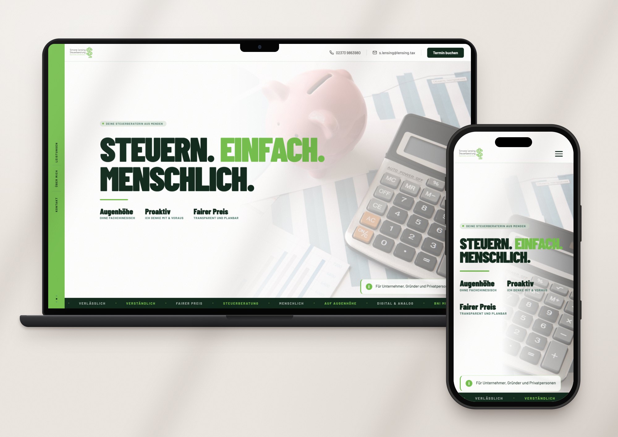 Website der Steuerberatung Lensing auf Laptop und Smartphone